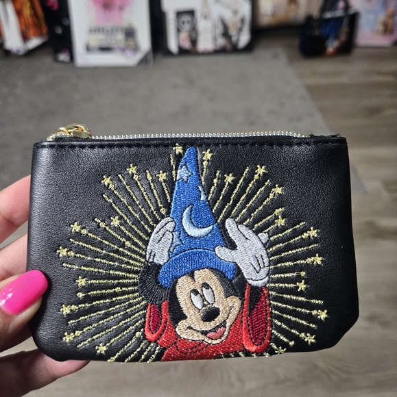 Disney Handbags - Disney Fantasia Black and Blue embroidered Coin Bag, sorcerer mickey